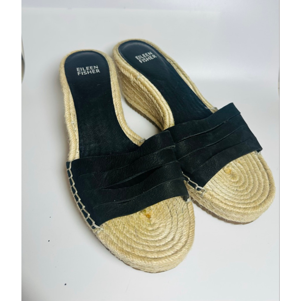 Eileen Fisher wedge sandals black sz 8 women's Beige Espadrille Wedge